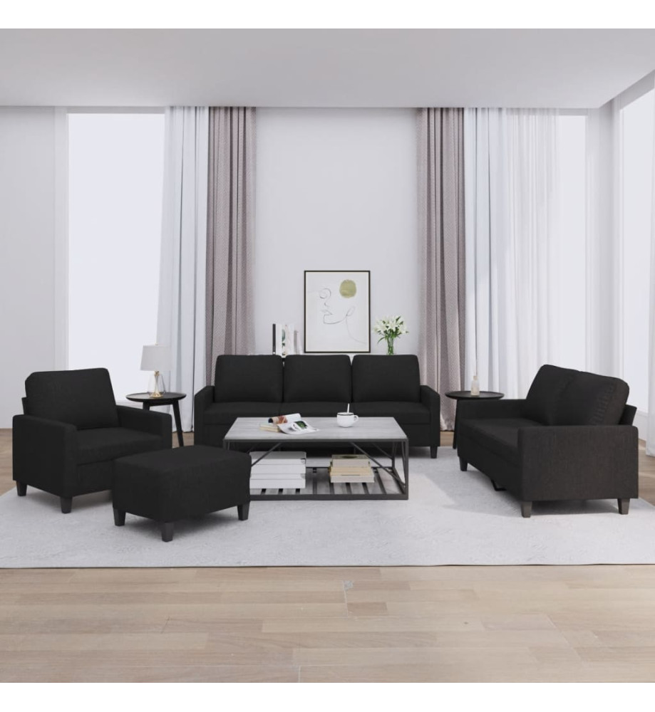 Ensemble de canapés 4 pcs avec coussins Noir Tissu