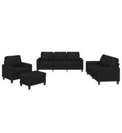 Ensemble de canapés 4 pcs avec coussins Noir Tissu