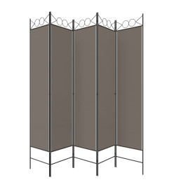 Cloison de séparation 5 panneaux Anthracite 200x220 cm Tissu