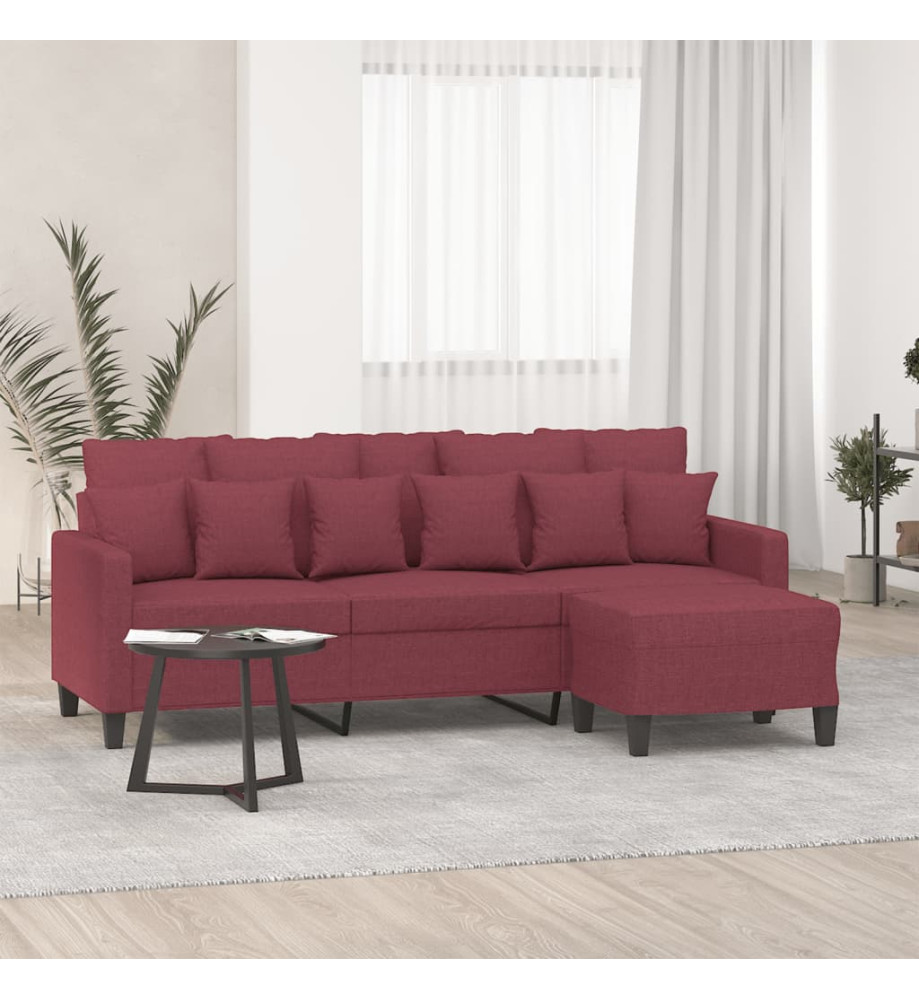 Canapé à 3 places avec repose-pieds Rouge bordeaux 180 cm Tissu