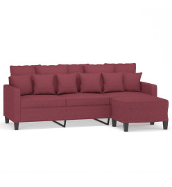 Canapé à 3 places avec repose-pieds Rouge bordeaux 180 cm Tissu