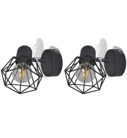 Applique murale 2 pcs style industriel noir avec ampoule LED