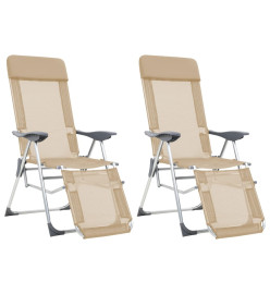 Chaises de camping pliables 2pcs et repose-pied Crème Aluminium