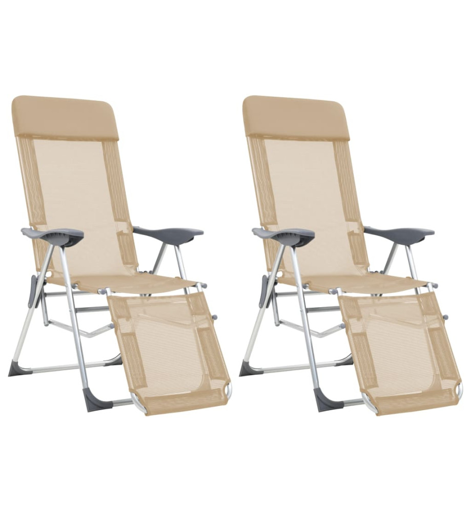 Chaises de camping pliables 2pcs et repose-pied Crème Aluminium