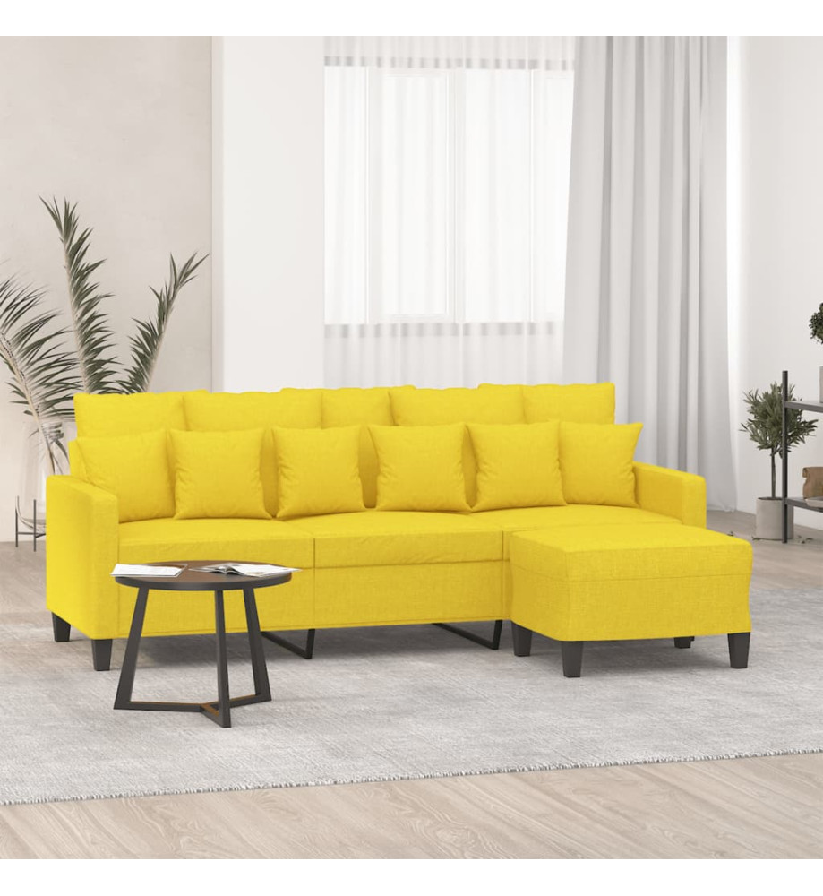 Canapé à 3 places avec repose-pieds Jaune clair 180 cm Tissu