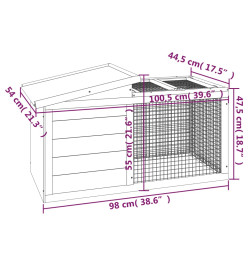 Clapier gris 100,5x54x55 cm bois de pin massif